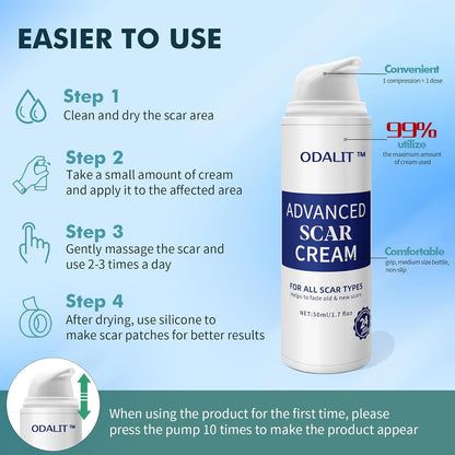 ODALIT™ Scar Cream Gel, Advanced Silicone Scar Gel, Professional Scar Removal Cream for Surgical Scars, Stretch Mark, Keloid Bump, C-Section, Old and New Scars